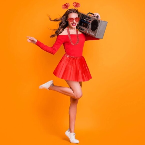 Women Tutu Costume Accessories Set Tulle Skirt Necklace Sunglasses Headband